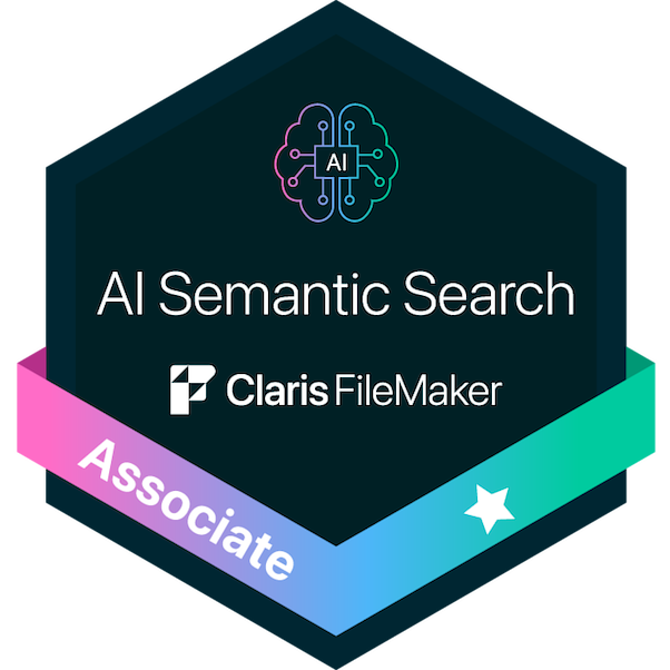 Claris FileMaker Pro Associate AI Semantic Search Developer Certification Badge